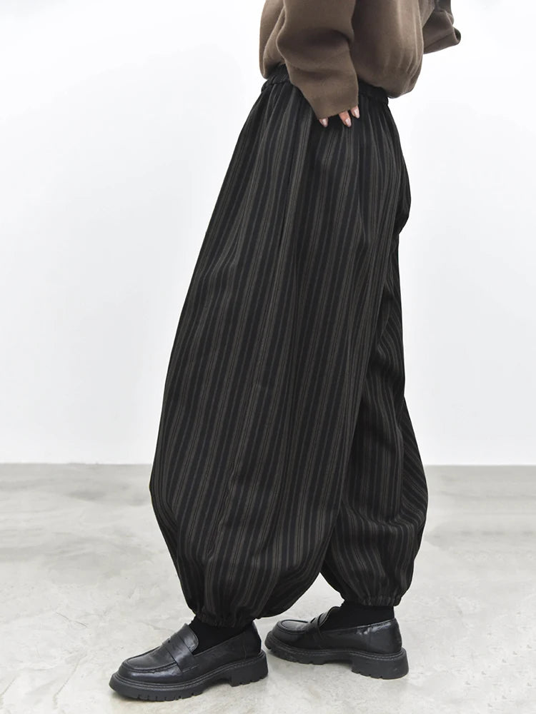 Black Striped Relaxed Balloon Trousers-SimpleModerne