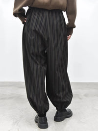 Black Striped Relaxed Balloon Trousers-SimpleModerne