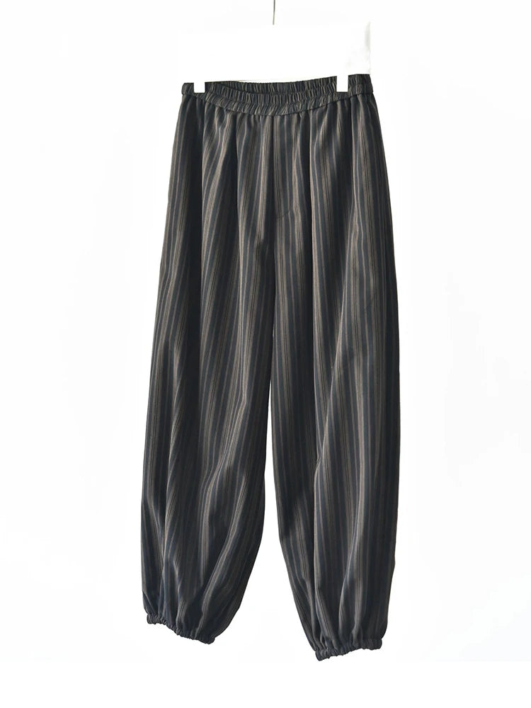 Black Striped Relaxed Balloon Trousers-SimpleModerne