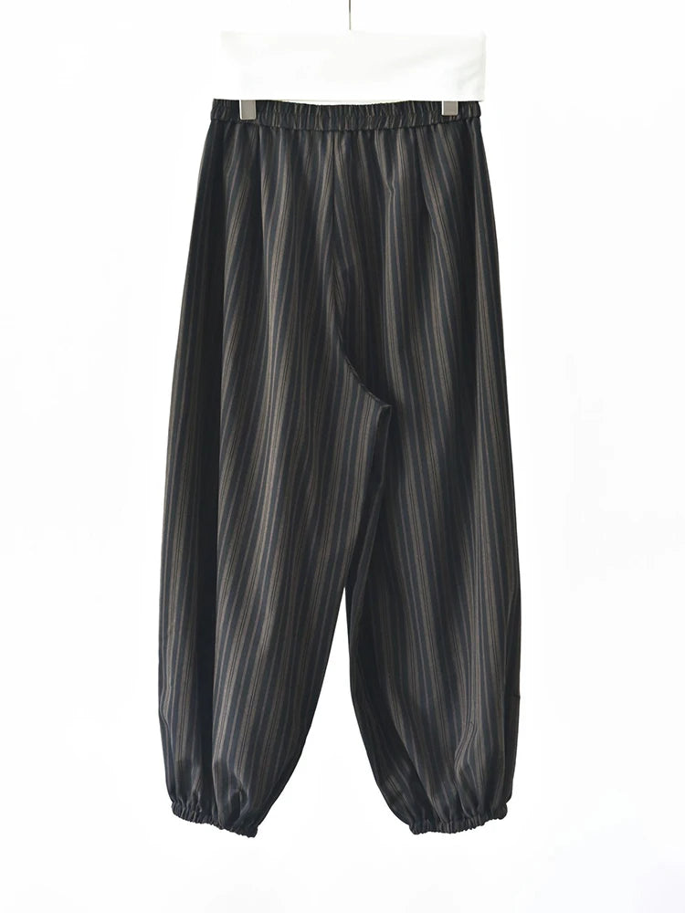 Black Striped Relaxed Balloon Trousers-SimpleModerne