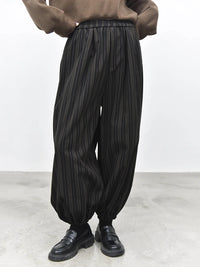 Black Striped Relaxed Balloon Trousers-SimpleModerne