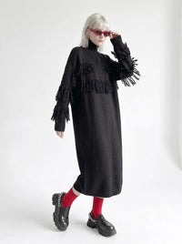 Black Oversized Knitted Turtleneck Pullover Dress-SimpleModerne