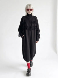 Black Oversized Knitted Turtleneck Pullover Dress-SimpleModerne