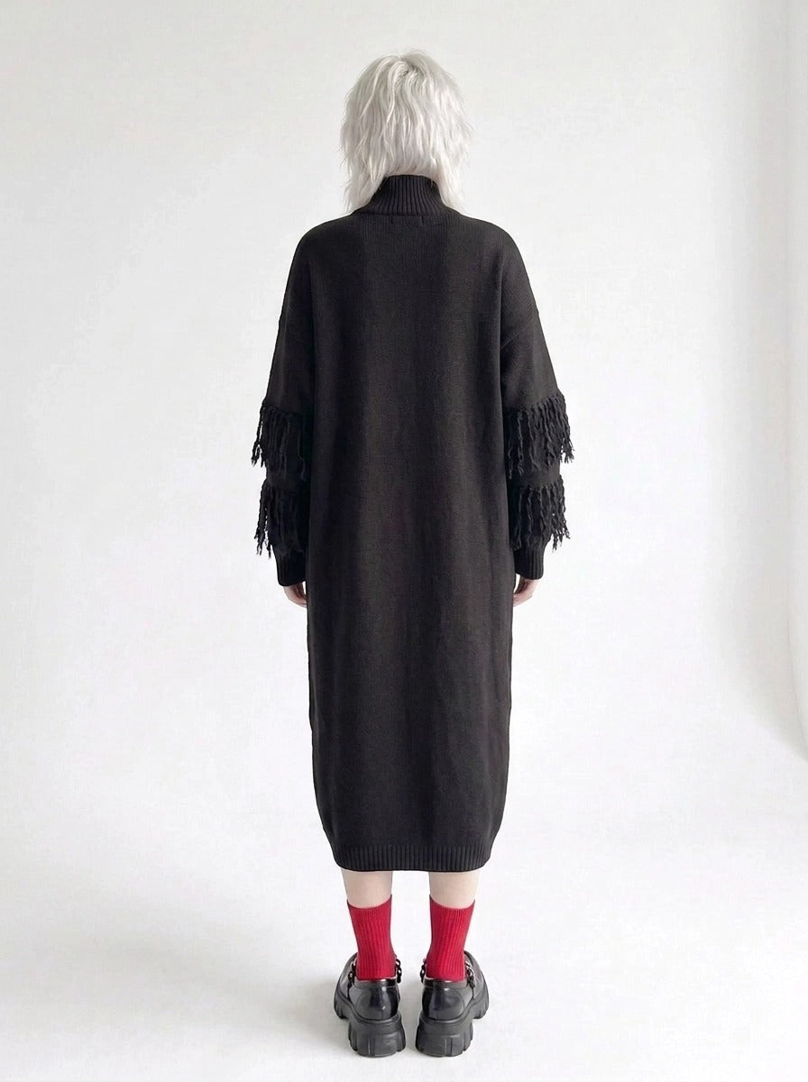 Black Oversized Knitted Turtleneck Pullover Dress-SimpleModerne