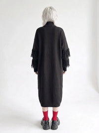 Black Oversized Knitted Turtleneck Pullover Dress-SimpleModerne