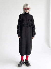 Black Oversized Knitted Turtleneck Pullover Dress-SimpleModerne