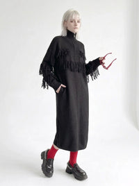 Black Oversized Knitted Turtleneck Pullover Dress-SimpleModerne