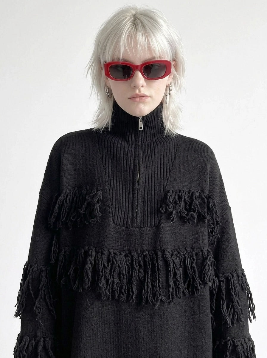 Black Oversized Knitted Turtleneck Pullover Dress-SimpleModerne