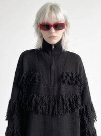 Black Oversized Knitted Turtleneck Pullover Dress-SimpleModerne