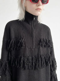 Black Oversized Knitted Turtleneck Pullover Dress-SimpleModerne
