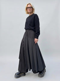 Black Pleated Overlay Trousers | Alternative Wide-Leg Pants