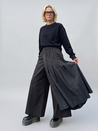 Black Pleated Overlay Trousers | Alternative Wide-Leg Pants