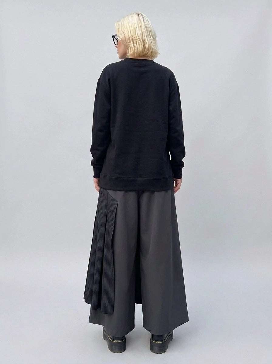 Black Pleated Overlay Trousers | Alternative Wide-Leg Pants