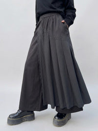 Black Pleated Overlay Trousers | Alternative Wide-Leg Pants
