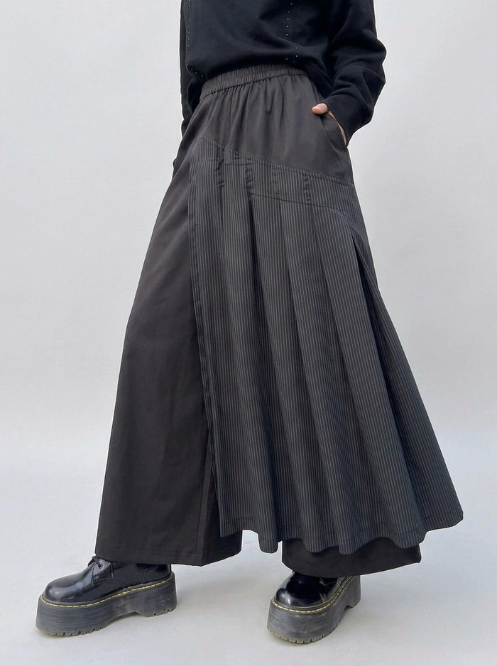 Black Pleated Overlay Trousers | Alternative Wide-Leg Pants