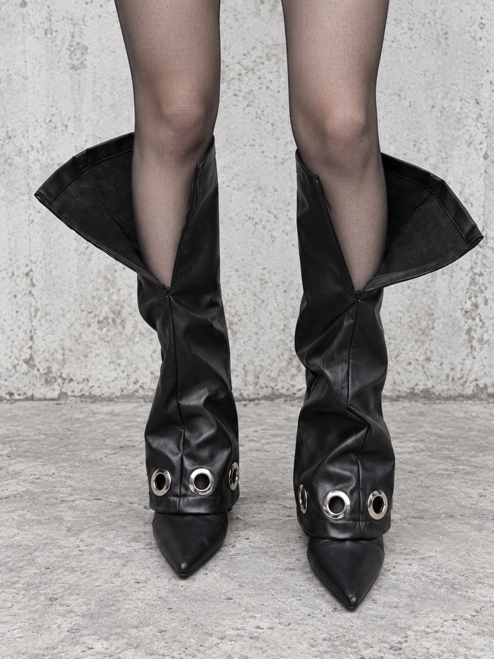 Black Rivet Vegan Leather Leg Warmers-SimpleModerne