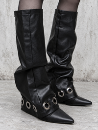 Black Rivet Vegan Leather Leg Warmers-SimpleModerne
