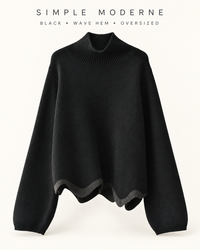 Black Wave Hem Turtleneck Pullover-SimpleModerne