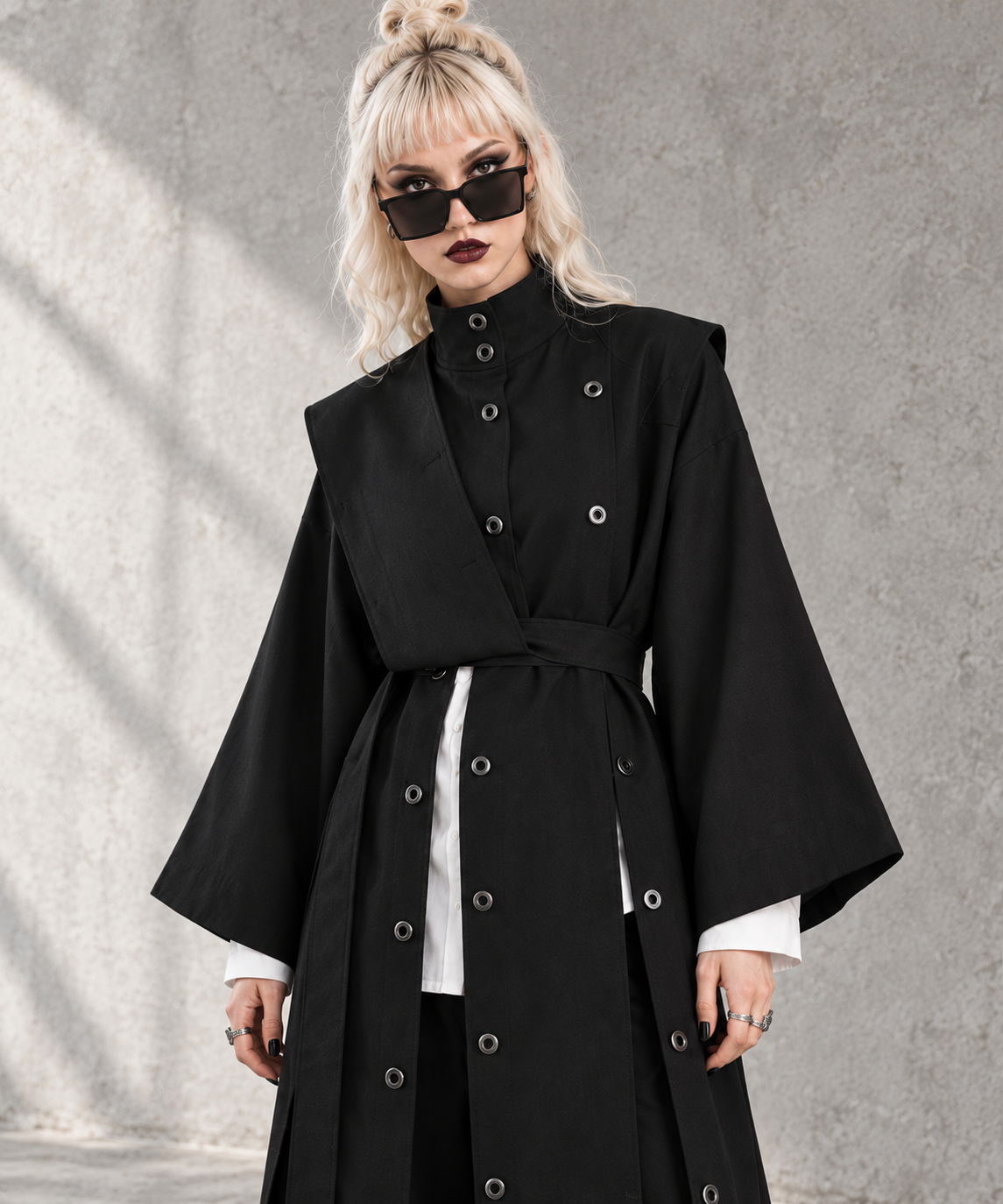 Casual Minimal Goth Irregular Design Trench Coat-SimpleModerne