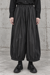 Black Striped Balloon Trousers-SimpleModerne
