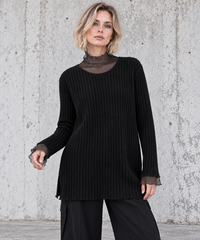 Black Oversized Turtleneck Knit Sweater