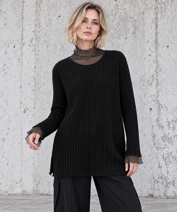 Black Oversized Turtleneck Knit Sweater