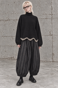 Black Striped Balloon Trousers-SimpleModerne
