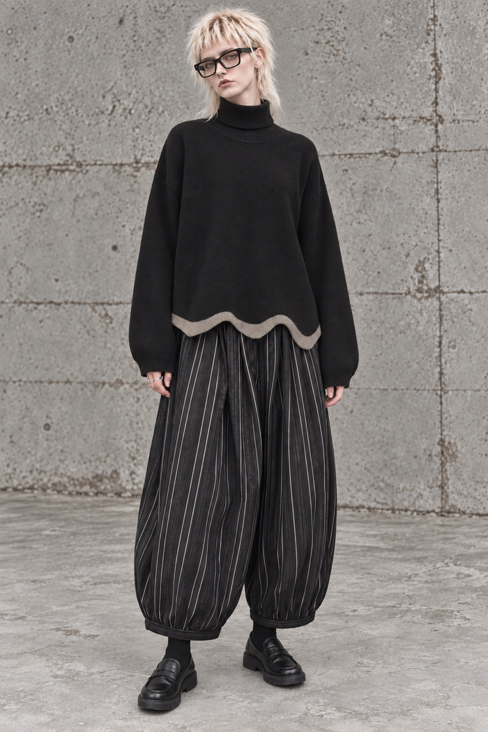 Black Striped Balloon Trousers