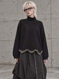 Black Wave Hem Turtleneck Pullover-SimpleModerne