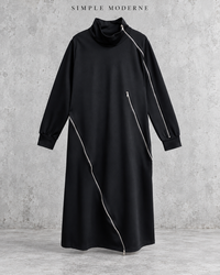 Zip It Black Turtleneck Pullover Dress-SimpleModerne
