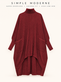 Burgundy Sculptural Ribbed Turtleneck Pullover-SimpleModerne