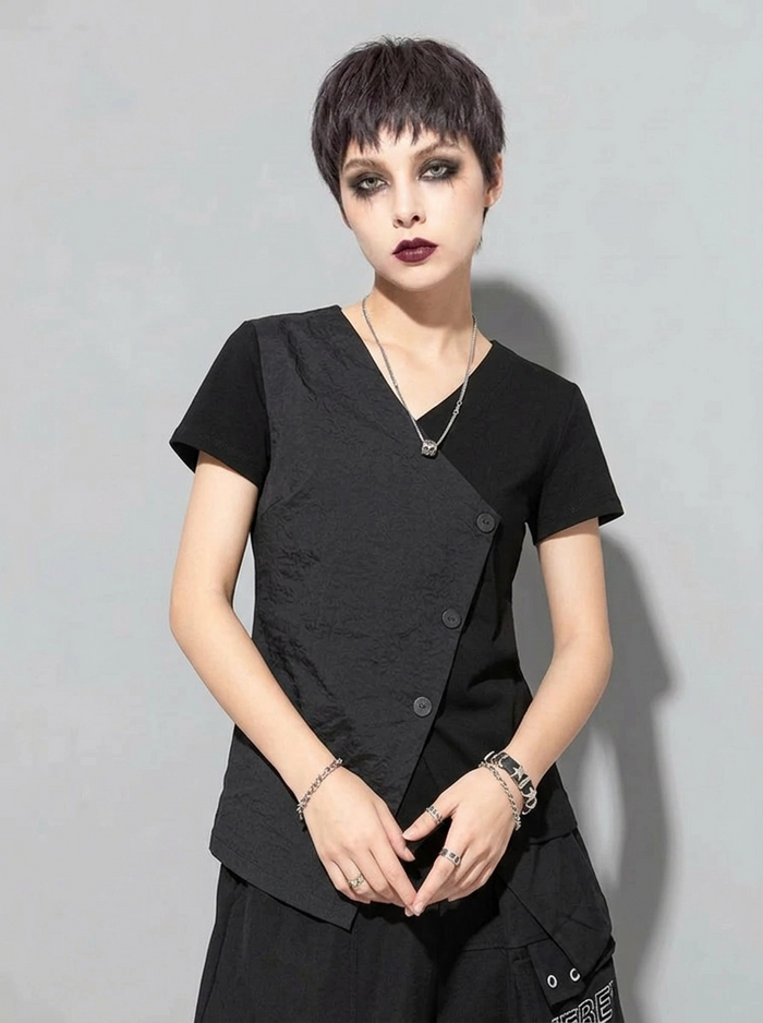 Casual Edge Asymmetrical Wrap T-Shirt-SimpleModerne