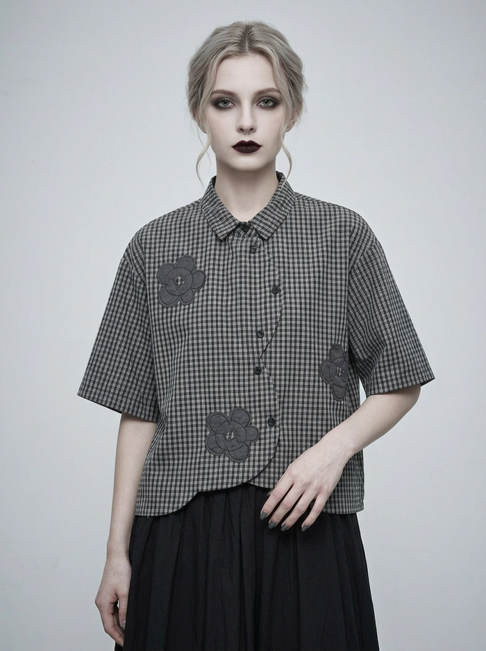 Casual Minimal Goth Check Shirt-SimpleModerne