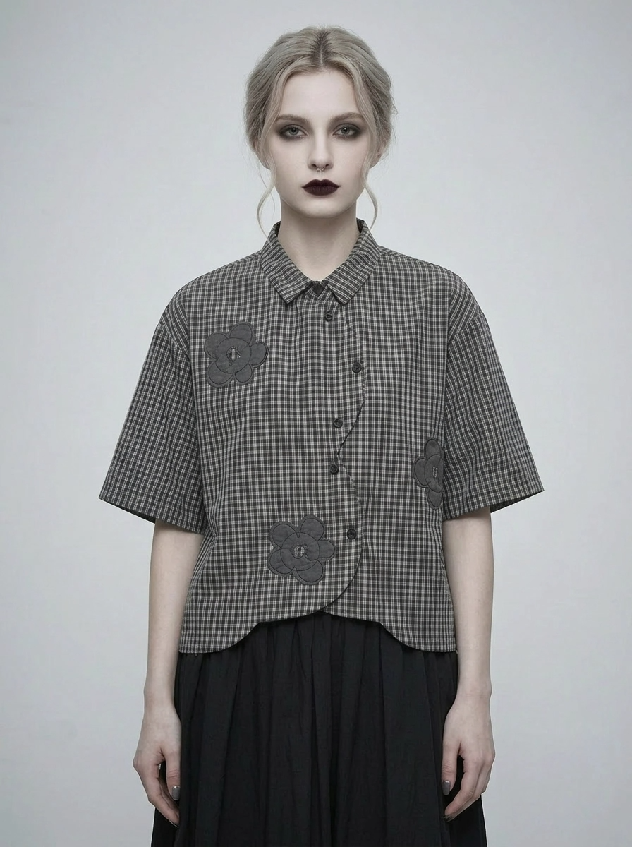 Casual Minimal Goth Check Shirt-SimpleModerne