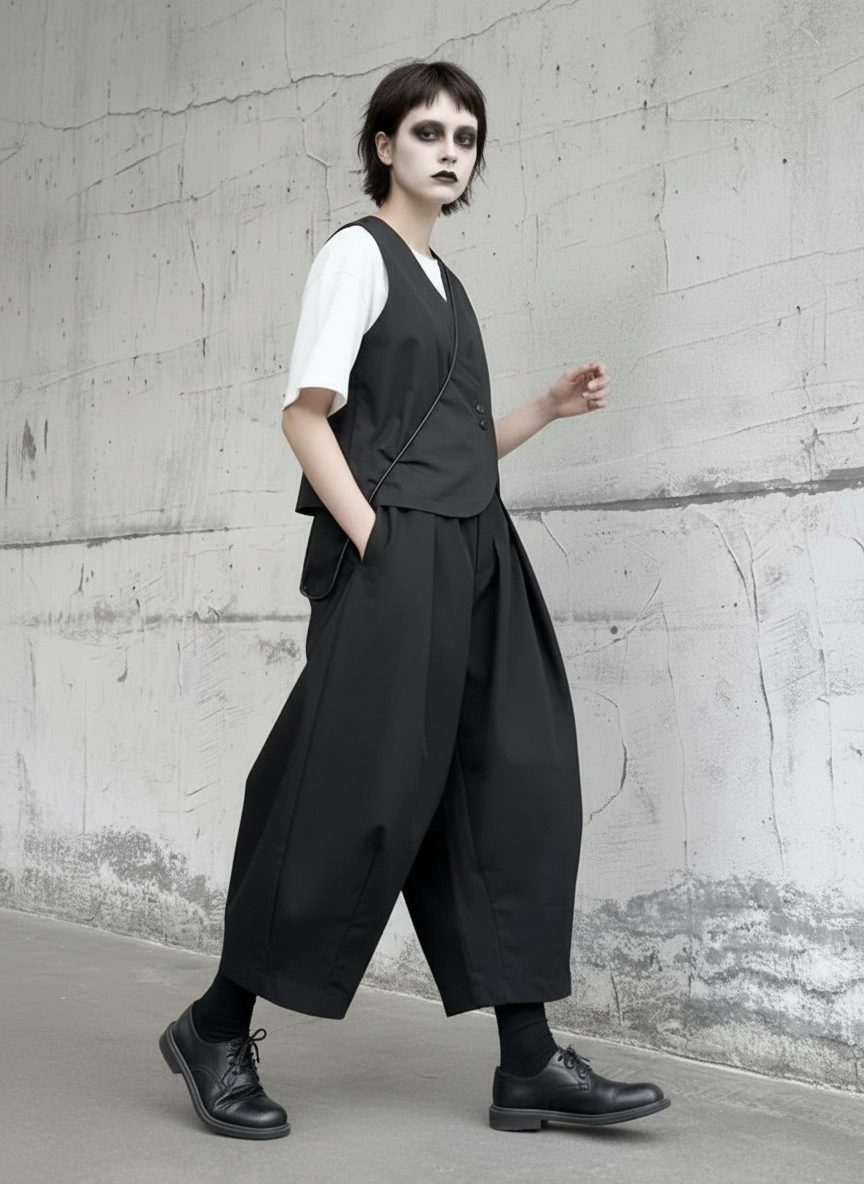 Casual Minimal Goth Clown Style Puffed Capri Trousers-SimpleModerne