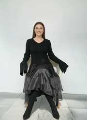 Casual Minimal Goth Layered Tulle Skirt-SimpleModerne