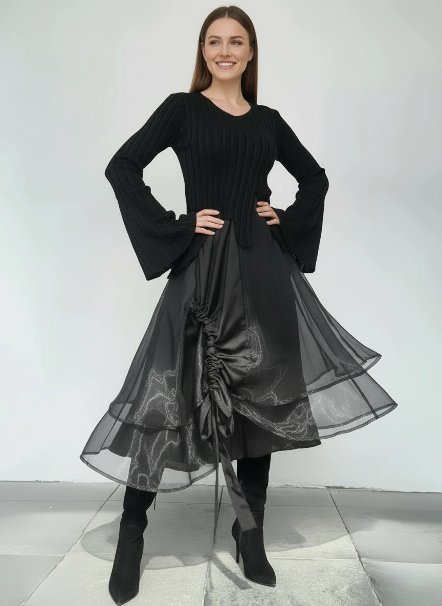 Casual Minimal Goth Layered Tulle Skirt-SimpleModerne