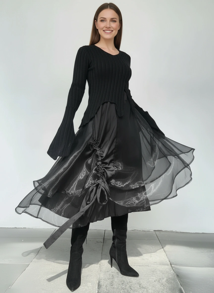 Casual Minimal Goth Layered Tulle Skirt-SimpleModerne