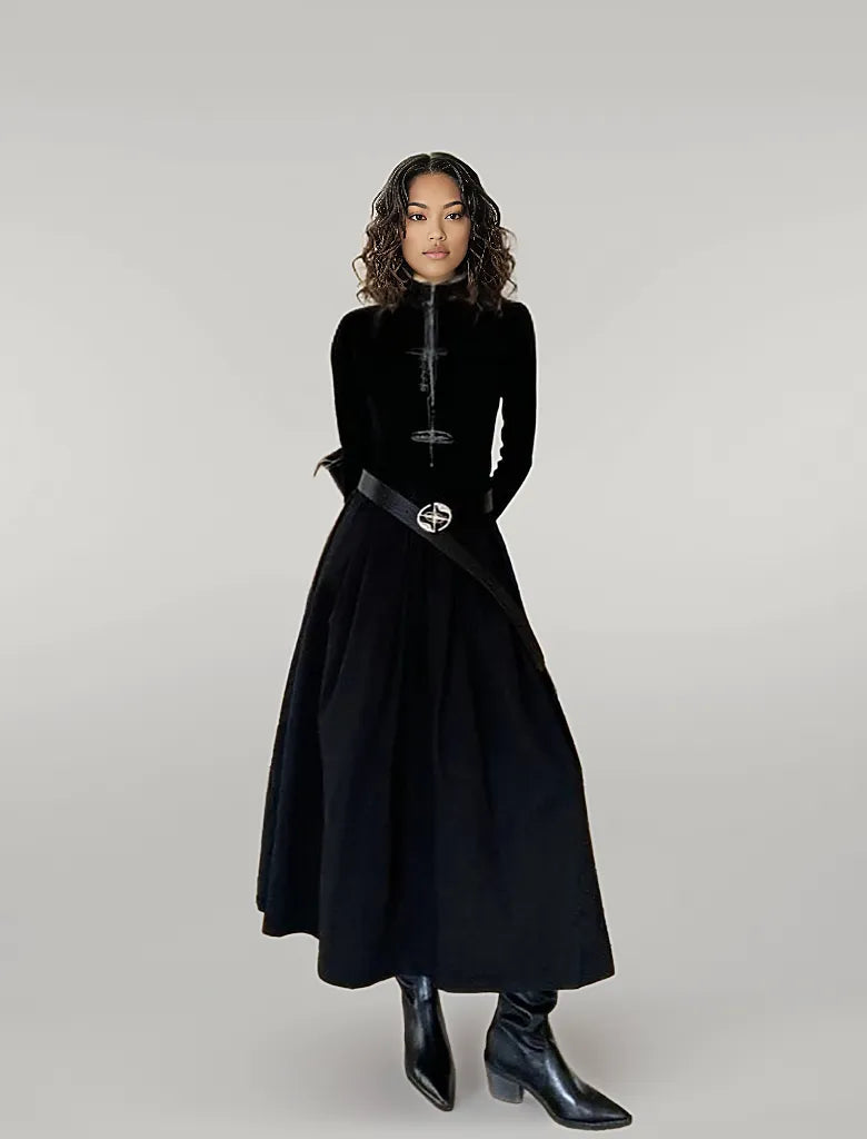 Casual Minimal Goth Maxi Black Dress SimpleModerne