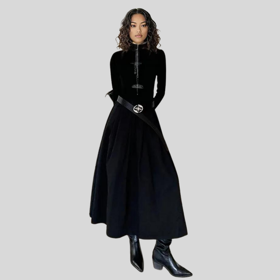 Casual Minimal Goth Maxi Black Dress SimpleModerne