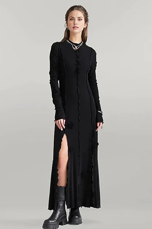 Casual Minimal Goth Maxi Dress with Splits – SimpleModerne