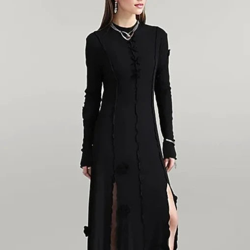 Casual Minimal Goth Maxi Dress with Splits – SimpleModerne