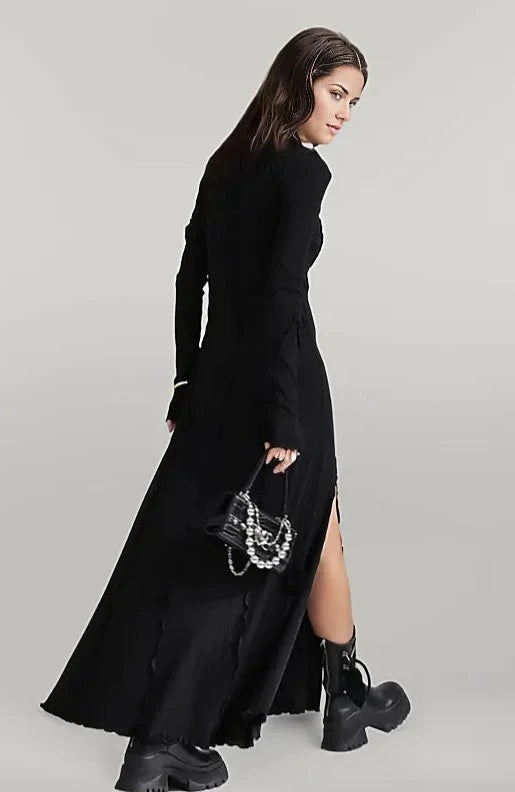 Casual Minimal Goth Maxi Dress with Splits – SimpleModerne