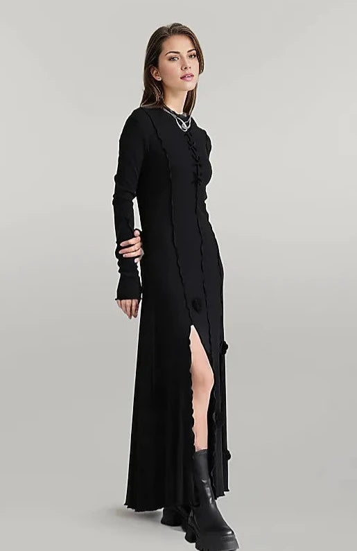 chinese dress ladies Dark in Love - Star & Moon Gothic Lolita Bat Hem Long - Dress - Black - L