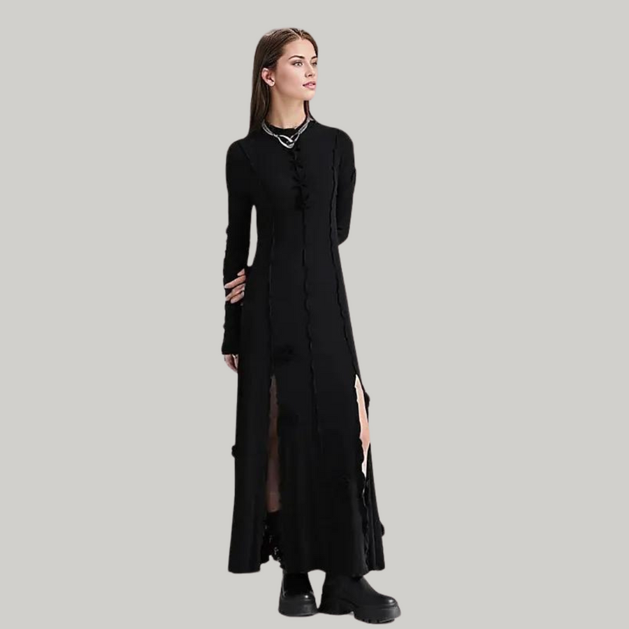 Casual Minimal Goth Maxi Dress with Splits Casual Minimal Goth Maxi Dress with Splits