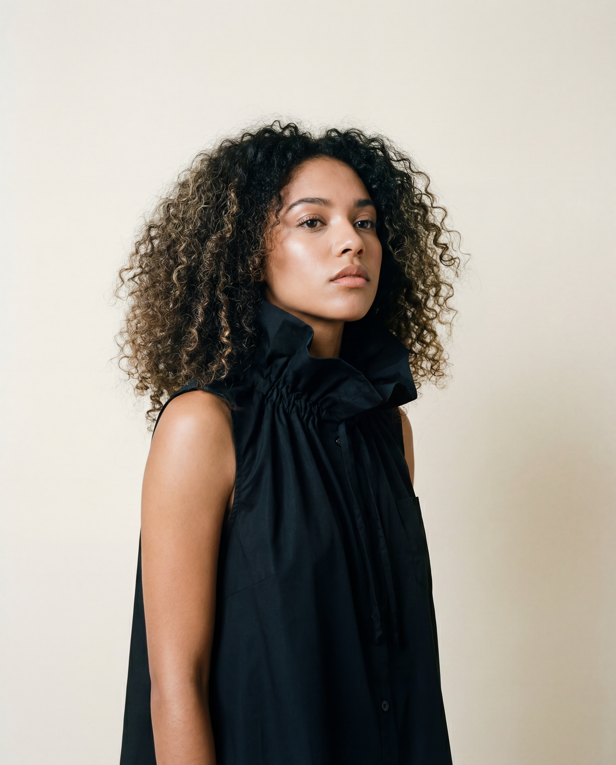 Casual Minimal Goth Ruffled Design Black Blouse-SimpleModerne