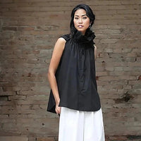 Casual Minimal Goth Ruffled Design Black Blouse-SimpleModerne