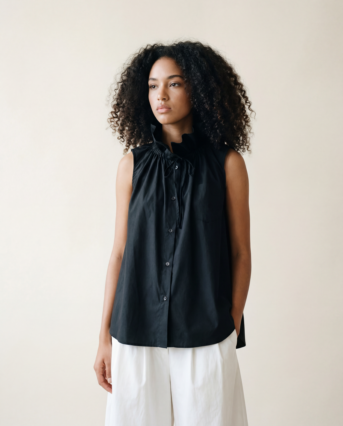 Casual Minimal Goth Ruffled Design Black Blouse-SimpleModerne