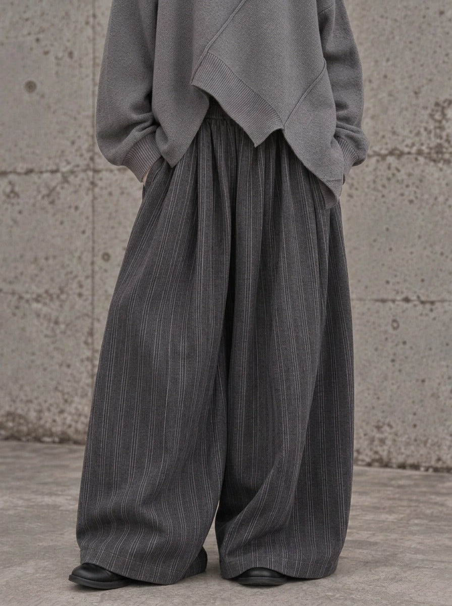 Charcoal Pinstripe Super Wide-Leg Trousers-SimpleModerne