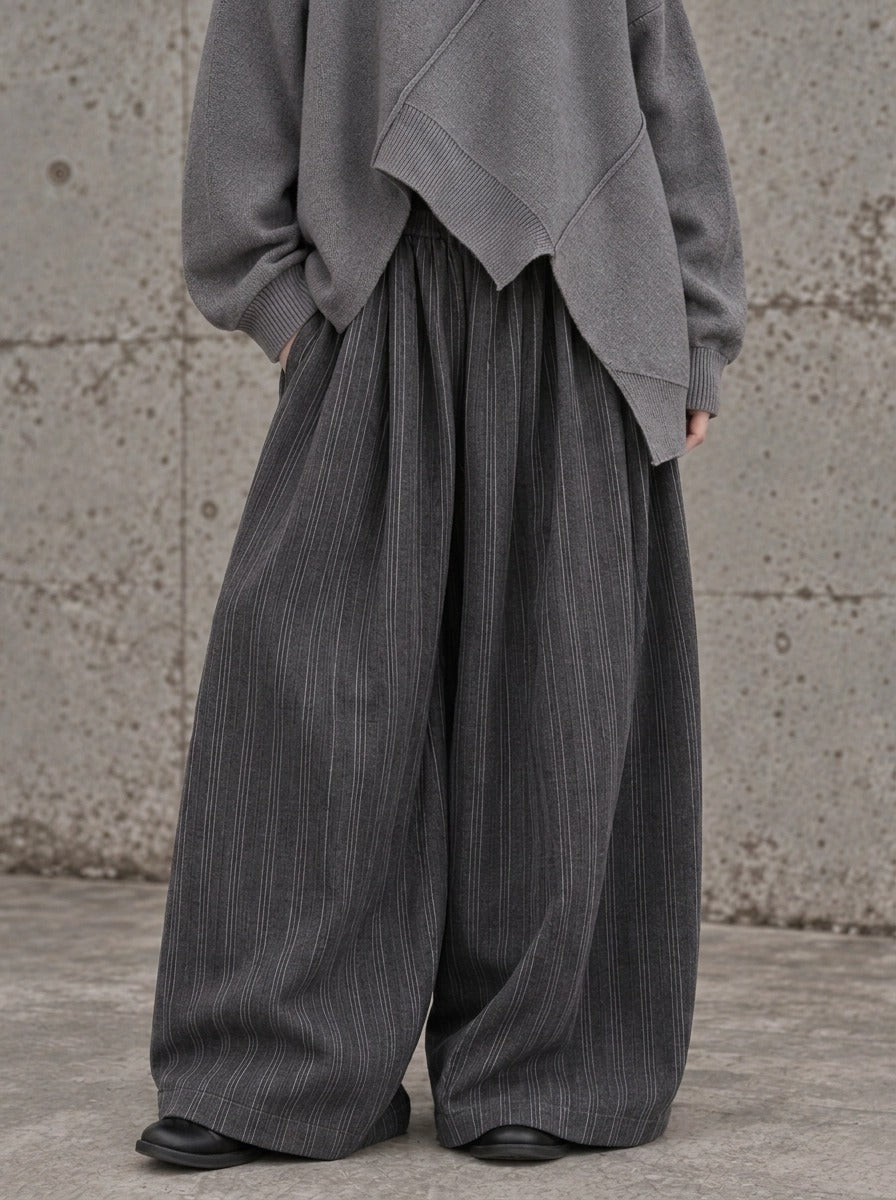 Charcoal Pinstripe Super Wide-Leg Trousers-SimpleModerne